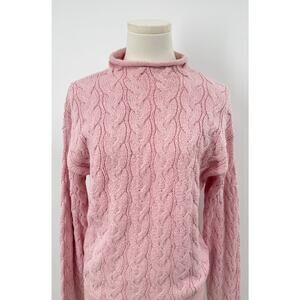 J. Crew Factory Pink Cable-Knit Mock Neck Sweater